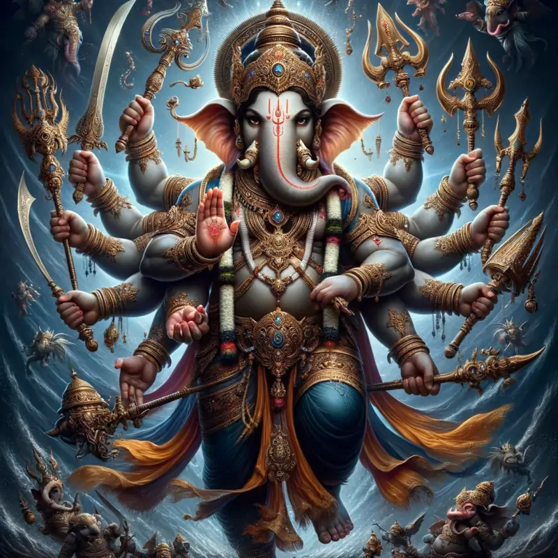 Vira Ganapati: The Valiant Warrior Lord with Sixteen Arms - Lord Ganesha